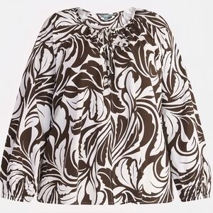 NWT Terra & Sky Chocolate and Ivory Leaf Print Blouse Plus Size 3X